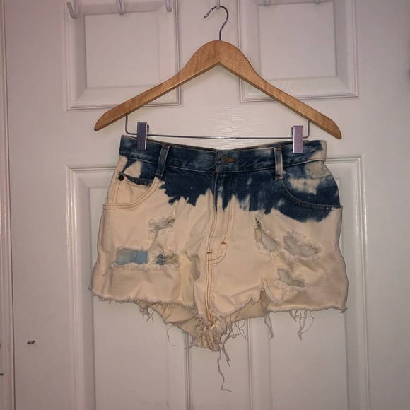 Mid-rise bleached cut-off denim shorts - Picture 1 of 6